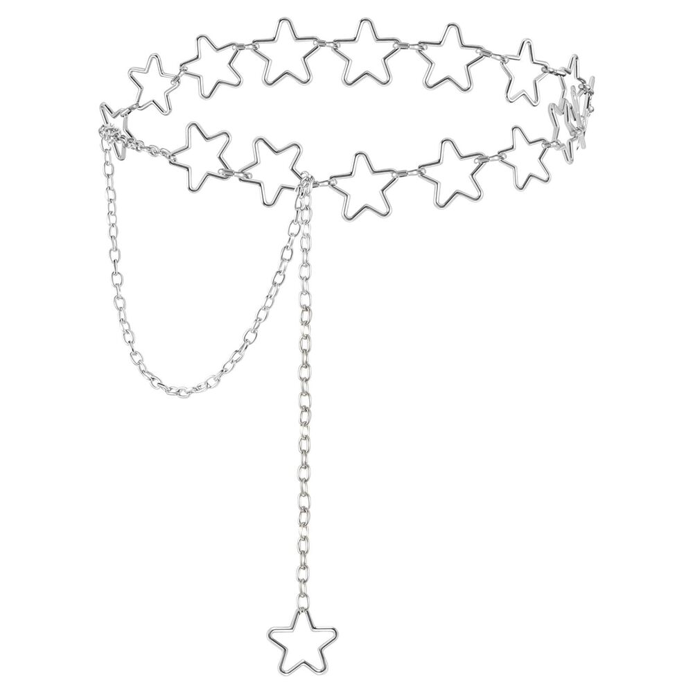 1124 Silver Star Chain Belt Women Waist Western Metal Belts